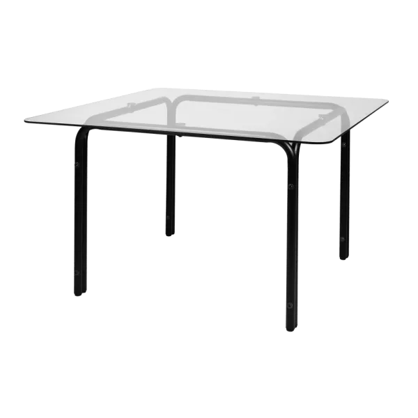 MESA VETRO QUADRADA COM TAMPO DE VIDRO BASE FERRO